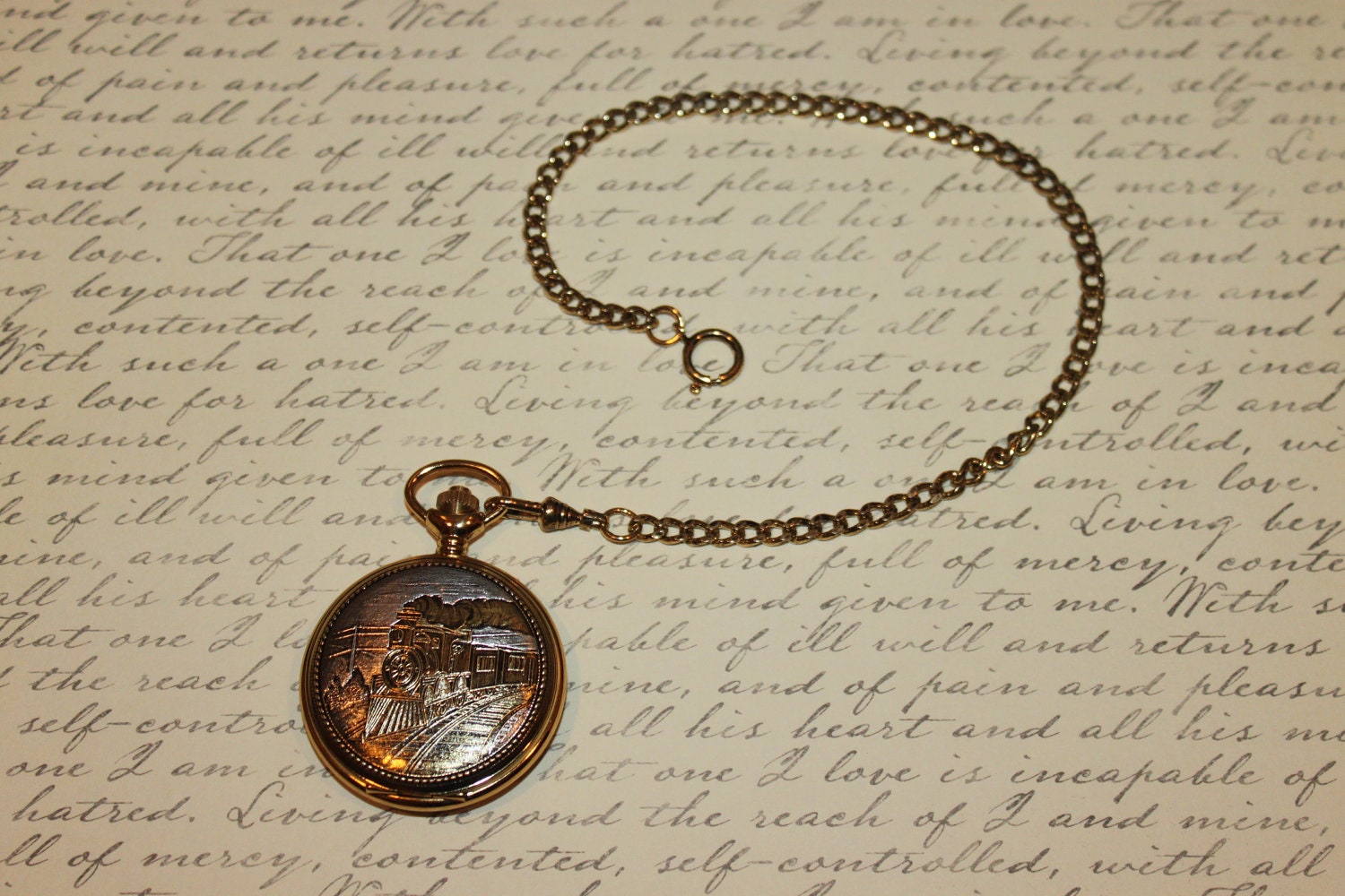 Vintage Train Pocket Watch & Chain Majestron Etsy