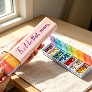 Custom Heat Press Push-Button 7-Day Pill Organizer – Large Capacity Weekly Vitamin Case Portable Medicine Dispenser with Pop-Up Compartments