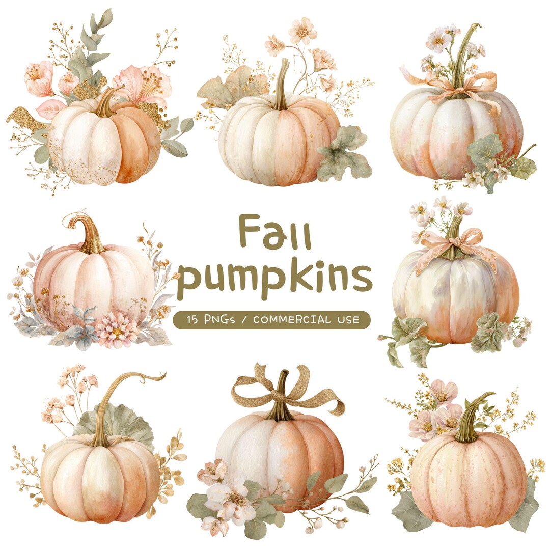 Pumpkin Clipart Bundle Watercolor Pumpkin PNG Create Beautiful Fall ...