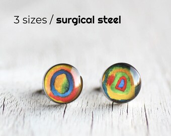 brown colorful Fringe earrings inspired by Wassily Kandinsky/'s abstract art