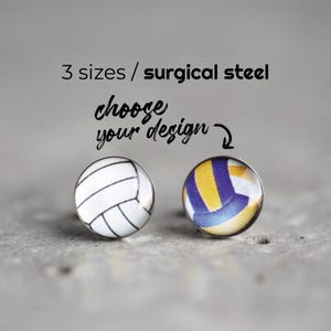 Volleyball stud earrings, Surgical steel post, colorful volleyball earring studs, mens earrings, sport ball stud sport jewelry