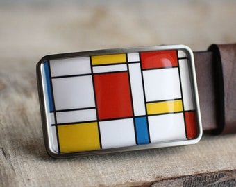 Mondrian Belt Buckle,  Fine Art Belt Buckle, Piet Mondrian Belt Buckle