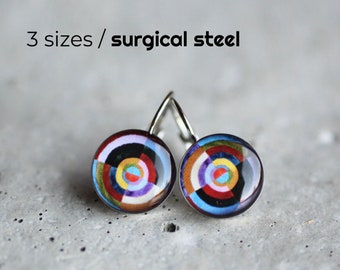 Geometric dangle earrings, Surgical steel french clip earrings, Modern art dangle earring, Delaunay earring Abstract lllac leverback earring