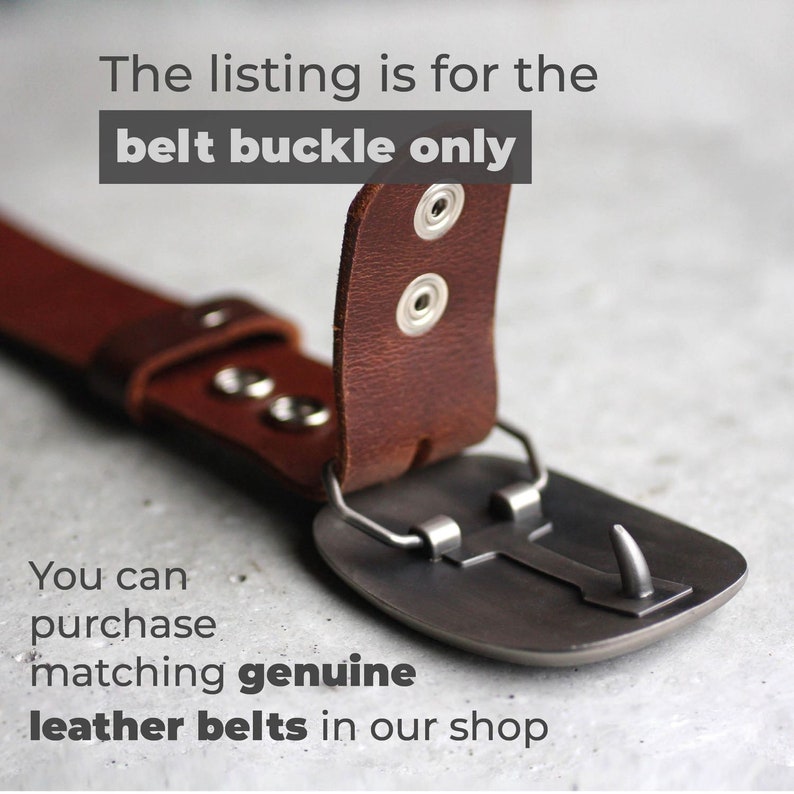 May include: A silver belt buckle with a cross design. The buckle is attached to a brown leather belt. The listing is for the belt buckle only. You can purchase matching genuine leather belts in our shop.