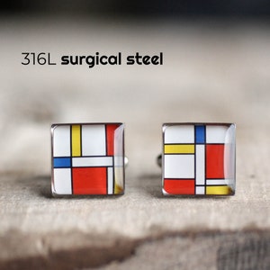 Mondrian Cufflinks, Stainless steel cufflinks, for men, art cufflinks, geometric cufflinks, Mens cufflinks, Gift for Him, wedding image 1