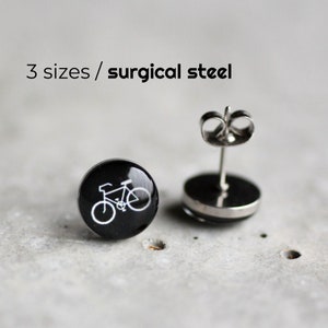 Bicycle post earrings, Surgical steel studs, Tiny black earring studs, Sport stud earrings, mens earrings, earrings for men, gift for him image 1