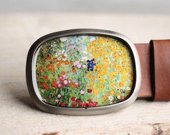 Klimt belt buckle, Flower garden Belt Buckle, Wearable Art Belt Buckle