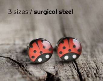 Ladybird Surgical steel Stud Earrings, Bug Lovers jewelry, Ladybird, Ladybug Earrings, Beetles and Bugs, Ladybird post Earrings, Bug Gifts