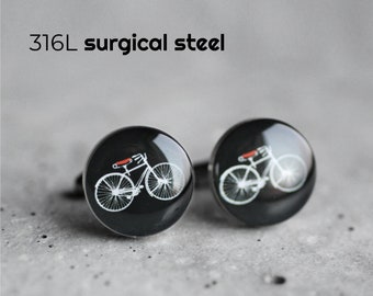 Vintage Bike cufflinks, Surgical steel cuff link, Sport cufflinks, Wedding cuff links for groom, groomsmen