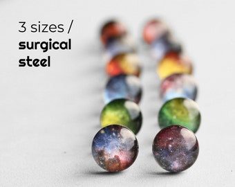 Space earring studs, Surgical steel studs, Universe post earring, Stardust earring post, Tiny earring studs, gift for her, galaxy jewelry