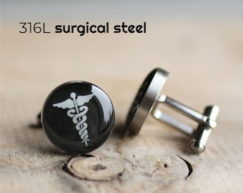 Doctor Cufflinks, Stainless steel cufflinks, Medical cufflinks, Caduceus cufflinks Science Cuff Link mens cufflinks Wedding cufflinks