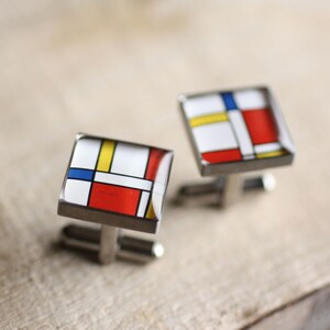 Mondrian Cufflinks, Stainless steel cufflinks, for men, art cufflinks, geometric cufflinks, Mens cufflinks, Gift for Him, wedding image 3