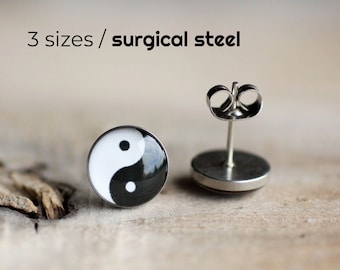 Yin yang post earrings, Surgical steel stud,  mens earrings, Tiny earring studs