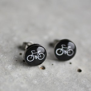 Bicycle post earrings, Surgical steel studs, Tiny black earring studs, Sport stud earrings, mens earrings, earrings for men, gift for him image 3