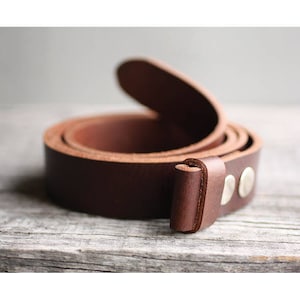 Genuine leather full grain snap belt, BROWN snap on belt, belt strap for buckle, Handmade leather belt, gift for him, man gift idea