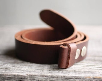 Genuine leather snap belt, BROWN snap on belt, belt strap for buckle, Handmade leather belt, gift for him, man gift idea