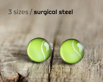 Tennis ball post earrings, Surgical steel stud, Sport earring studs, mens earrings, earrings for men, gift for him, sport ball stud