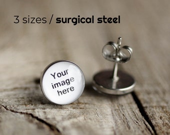 Custom photo earring, Surgical steel stud, Customized post earring, Personalized stud, Wedding earrings, Gift for Her, for men