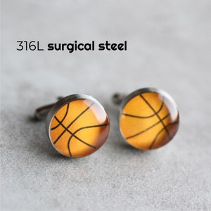 Basketball Cufflink, Stainless steel cuff link, cufflinks for men, mens cufflinks, Sport Cuff Link, gift for him image 1