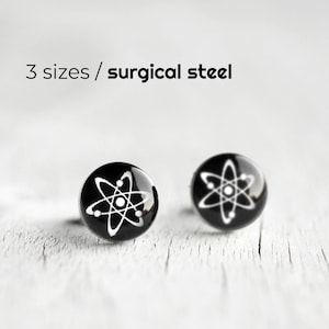Atom post earrings, Surgical steel studs, Science earring, mens earrings, Tiny earring studs, Unisex earring