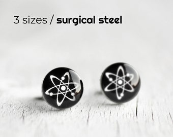 Atom post earrings, Surgical steel studs, Science earring, mens earrings, Tiny earring studs, Unisex earring