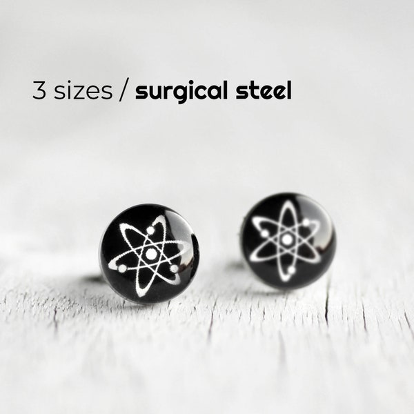 Atom post earrings, Surgical steel studs, Science earring, mens earrings, Tiny earring studs, Unisex earring