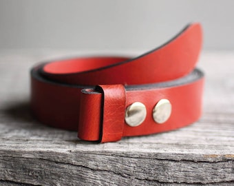 Red leather belt, Genuine leather snap belt, RED snap belt, Handmade leather belt, belt strap for buckle, gift for him, gift for her