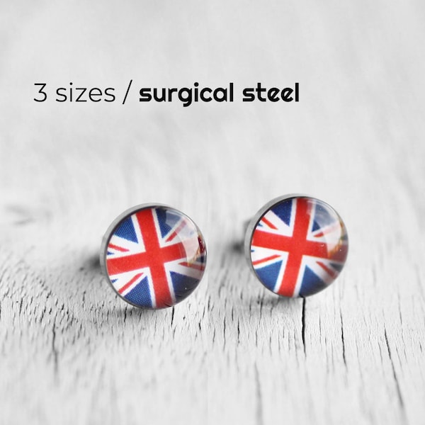 Union Jack earrings, United Kingdom, Flag earring studs, English flag post earrings, surgical steel studs, gift for him, men's gift idea