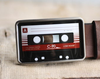 Audio Cassette Belt Buckle, Claret color Cassette Tape Belt Buckle, Retro Belt Buckle, Music Belt Buckle, burgundy and black