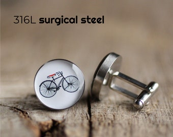 Vintage Bike cufflinks, Stainless steel cuff link, Sport cufflinks, White cufflinks, Wedding cuff links for groom, groomsmen