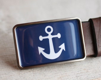 Anchor Belt Buckle, Sailor belt buckle, Nautical Belt Buckle, Blue Belt Buckle, gift for him, men's gift idea