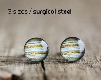 Jupiter earrings, Surgical steel studs, Solar system, Space earring post, Tiny earring studs, mens earrings, earrings for men