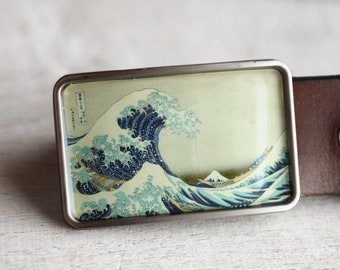 The Great Wave off Kanagawa Belt Buckle, Hokusai Belt buckle, Japanese art buckle, resin belt buckle, For Her, for Him