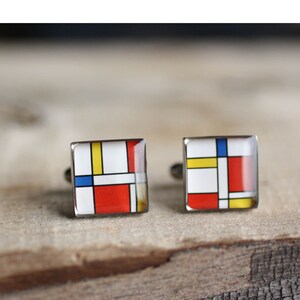 Mondrian Cufflinks, Stainless steel cufflinks, for men, art cufflinks, geometric cufflinks, Mens cufflinks, Gift for Him, wedding image 5