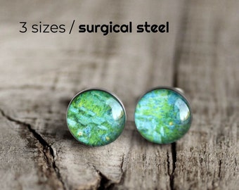 Monet post earrings, Surgical steel stud, Tiny earring studs, Art stud earrings, Turquoise earring