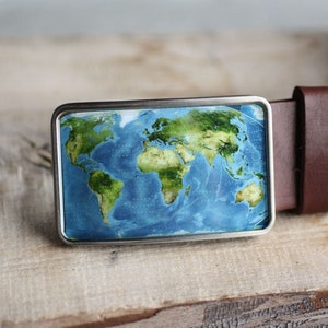 Riemgesp wereldkaart voor mannen, riemgesp geografische wereldkaart, riemgesp heren, cadeau voor hem
