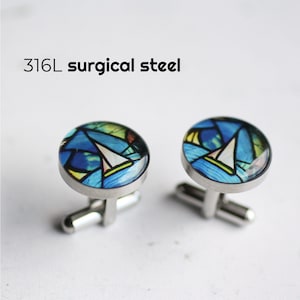 Colorful sailboat Nautical cufflinks, Sailboat surgical steel cufflinks, sailor cufflinks for men, mens&#39;s cufflinks, gift for him