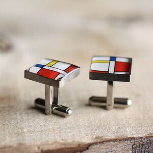 Mondrian Cufflinks, Stainless steel cufflinks, for men, art cufflinks, geometric cufflinks, Mens cufflinks, Gift for Him, wedding image 4