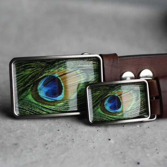 Peacock Belt Buckle, Peacock Feather Belt Buckle, Green Peacock
