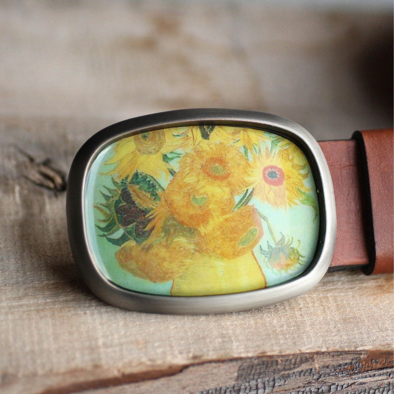 Van Gogh Belt Buckle Floral Belt Buckle Wearable Art Sunflowers Belt Buckle