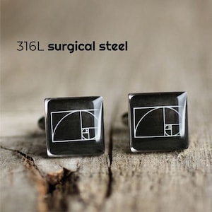 Golden Ratio Cufflink, Stainless steel cufflink Fibonacci cuff Math Science cufflink Science Gift Engineer Gift Architect Gift Photographer