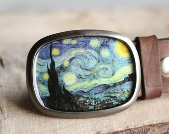 Starry Night belt buckle, Van Gogh Belt Buckle, Wearable Art Belt Buckle, gift for her