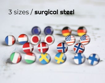 ANY Flag earring studs, choose your flag post earrings, surgical steel stud earrings, flag gift for her for him, patriot gift idea