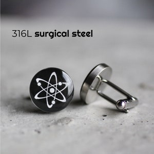 Atom Cufflink (black), Stainless steel cuff, Science Cuff Link, Wedding cuff links for groom, groomsmen, elegant cufflinks, gift for him