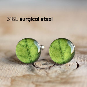 Green leaf cufflinks, nature cufflinks, botanical cufflinks, leaves cufflinks, green cufflinks, gift for him