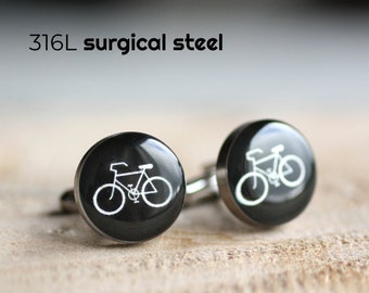 Bicycle cufflinks, Surgical steel cuff link, Sport cufflinks, Wedding cuff links for groom, groomsmen