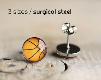 Basketball post earrings, Surgical steel stud, Sport earring studs, mens earrings, earrings for men, gift for him