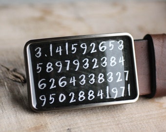 Pi Digits Belt Buckle, Math Belt Buckle, Science Belt Buckle, Geek buckle, black board, chalk