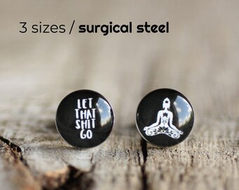 Buddha post earrings, Surgical steel studs, Zen earring stud, Tiny earring studs, Mens earring, gift for him