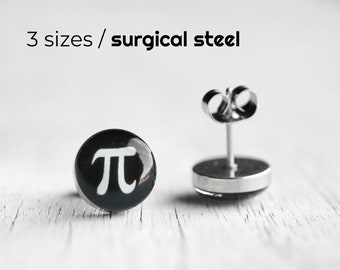 Math post earrings, Surgical steel studs, Pi symbol earring stud, mens earrings, earrings for men